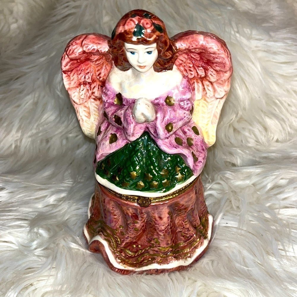Shiny angel trinket holder. 7” tall.
